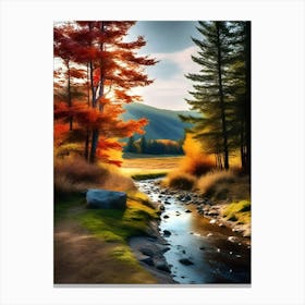 Autumn Trees In A Stream Canvas Print