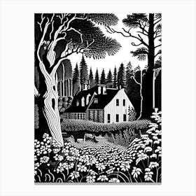 Rosendals Trädgård, 1, Sweden Linocut Black And White Vintage Canvas Print