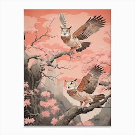 Vintage Japanese Inspired Bird Print Great Horned Owl 1 Canvas Print
