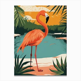 Greater Flamingo Salt Pans And Lagoons Tropical Illustration 7 Canvas Print