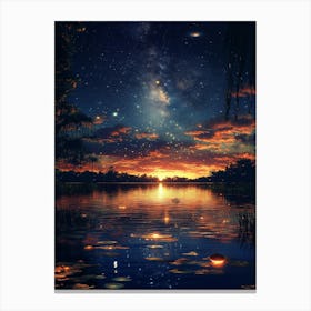 Starry Night Over Lake Canvas Print