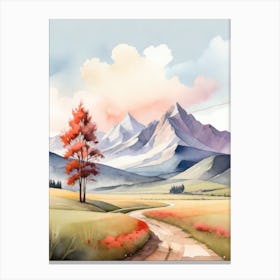 Tranquil Mountains In Minimalist Watercolor Vertical Composition 39 Canvas Print