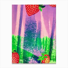 Strawberry Risograph Retro Poster Fruit Canvas Print