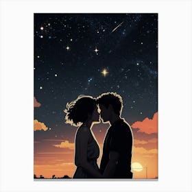 Couple Kissing Under The Stars Print Canvas Print