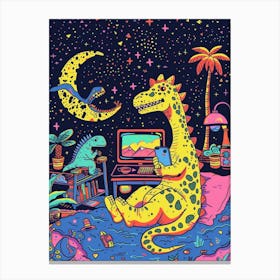 Dinosaur In Starry Dinosaur Bedroom Canvas Print