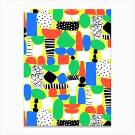 Red, Yellow, Blue, Green Paper Cut Out and Doodle Mod Art Collage Canvas Print