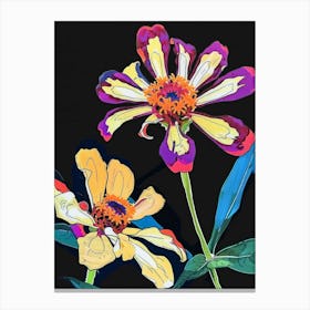 Neon Flowers On Black Zinnia 3 Canvas Print