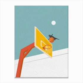 Cat Flying on Basketball Hoop Canvas Print