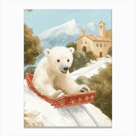 Polar Bear Cub Sledding Down A Snowy Hill Storybook Illustration 3 Canvas Print