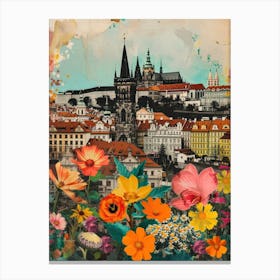 Prague   Floral Retro Collage Style 4 Canvas Print