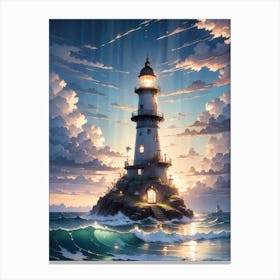 A Lighthouse In The Middle Of The Ocean 4 Canvas Print