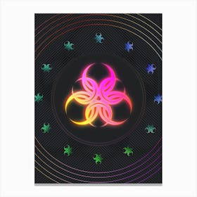 Neon Geometric Glyph Abstract in Pink and Yellow Circle Array on Black n.0395 Canvas Print