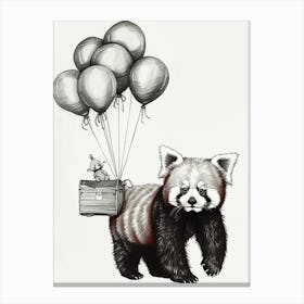 Red Panda Holding Balloons Ink Illustration 4 Canvas Print