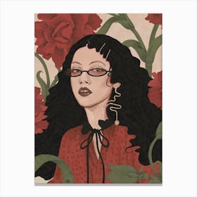 The Girl With Red Flowers Canvas Print