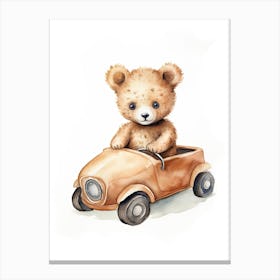 Baby Penguin On A Toy Car, Watercolour Nursery 1 Canvas Print