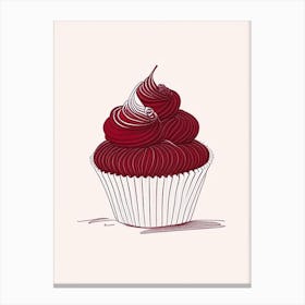Red Velvet Cupcakes Dessert Minimal Line Drawing 2 Flower Canvas Print