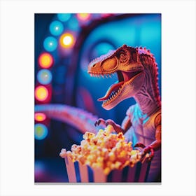 Pastel Toy Dinosaur Eating Popcorn 1 Canvas Print