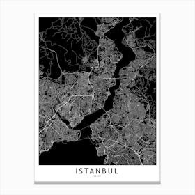 Istanbul Black And White Map Canvas Print