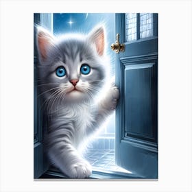 Cute kitten peeping through a door wall art print poster Canvas Print