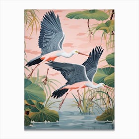 Vintage Japanese Inspired Bird Print Great Blue Heron 1 Canvas Print