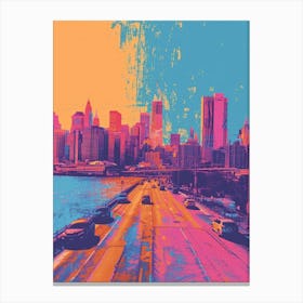 Long Island City New York Colourful Silkscreen Illustration 4 Canvas Print