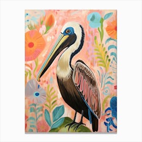 Pink Scandi Brown Pelican 4 Canvas Print