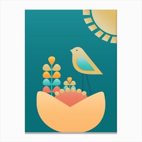 Mid-Century Bird And Flower III Canvas Print