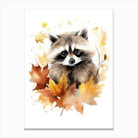 A Raccoon Watercolour In Autumn Colours 1 Canvas Print