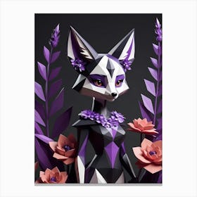 Low Poly Floral Fox Girl, Purple (23) Canvas Print