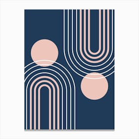 Mid Century Modern Geometric B32 In Navy Blue And Pastel Pink (Rainbow And Sun Abstract) 01 Canvas Print