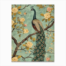 Vintage Blue Peacock Wallpaper Style 2 Canvas Print