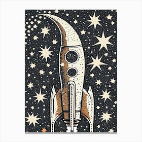 Retro Rocket Adventure: Vintage Space Art in Starry Skies Canvas Print