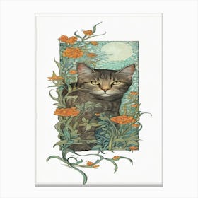 william morris Cat In Flowers 1 Canvas Print