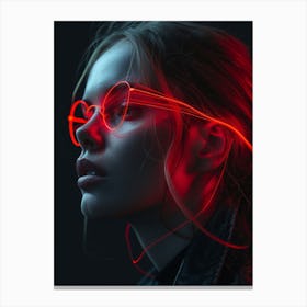 Glowing Enigma: Darkly Romantic 3D Portrait: Girl With Red Glasses Canvas Print