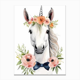 Baby Unicorn Flower Crown Bowties Woodland Animal Nursery Decor (1) Canvas Print