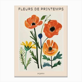 Spring Floral French Poster  Poppy 2 Canvas Print