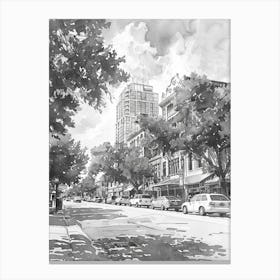 Rainey Street Historic District Austin Texas Black And White Watercolour 4 Canvas Print