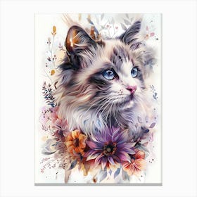 Cat With Flowers 2 Canvas Print