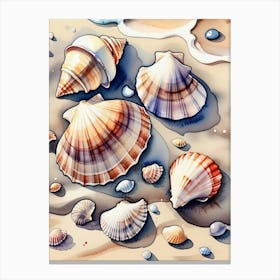 Seashells on the beach, watercolor painting 3 Canvas Print