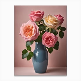 A Vase Of Pink Roses 55 Canvas Print