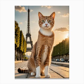 Feline Globe Trotter: Posing with the World’s Wonders Cat In Paris Canvas Print