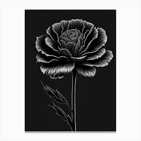 A Carnation In Black White Line Art Vertical Composition 41 Canvas Print