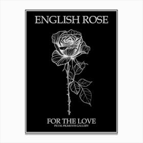 English Rose Black And White Line Drawing 17 Poster Inverted Canvas Print