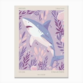 Purple Blue Shark Illustration 2 Poster Canvas Print