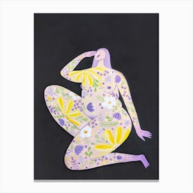 Female body in cute yellow and lilac colors Canvas Print