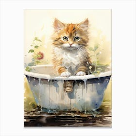 Ragamuffin Cat In Bathtub Botanical Bathroom 1 Canvas Print