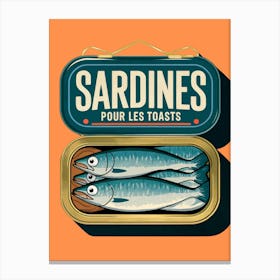 Vintage Sardines Pour Les Toasts Art Print, Orange Canvas Print