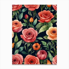 Seamless Pattern With Roses Canvas Print