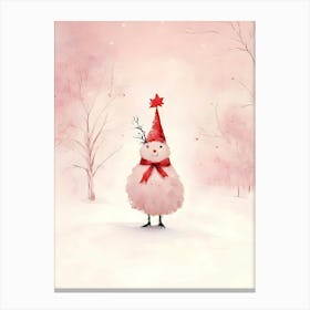 Pink Chicken In The Snow Canvas Print