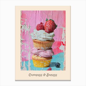 Cupcakes & Smiles Retro Poster 4 Canvas Print